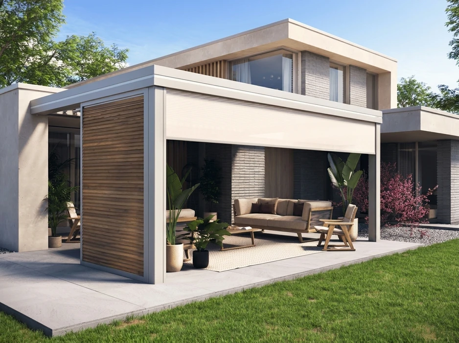 Architecture, grande véranda d'une maison moderne, extérieur